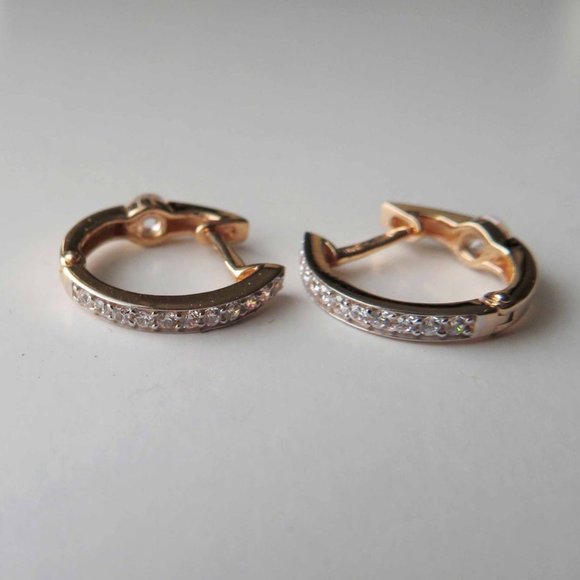 Solid 14K Rose Gold Double Sided Fianite Convertible Hoops - Picture 5 of 11